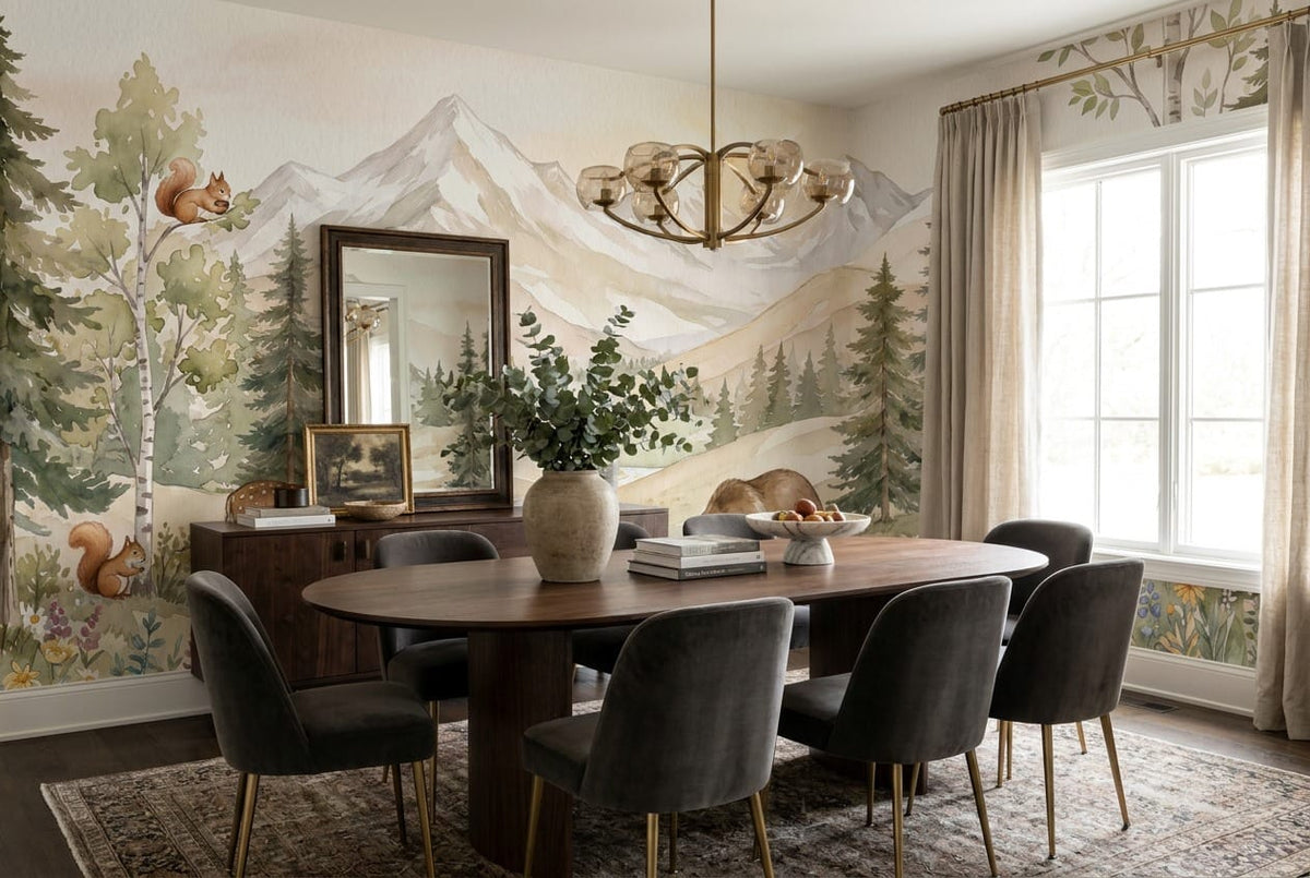 Woodland Animals Watercolor Nursery Wallpaper Mural