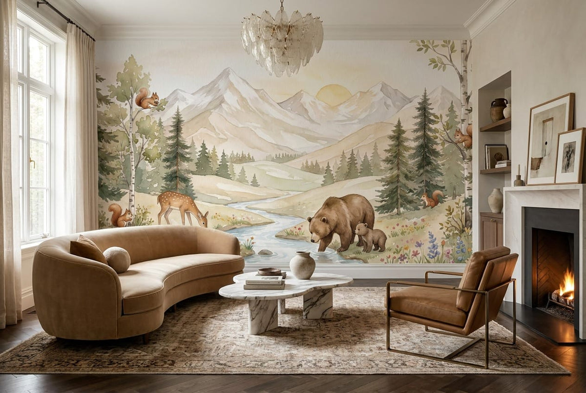 Woodland Animals Watercolor Nursery Wallpaper Mural