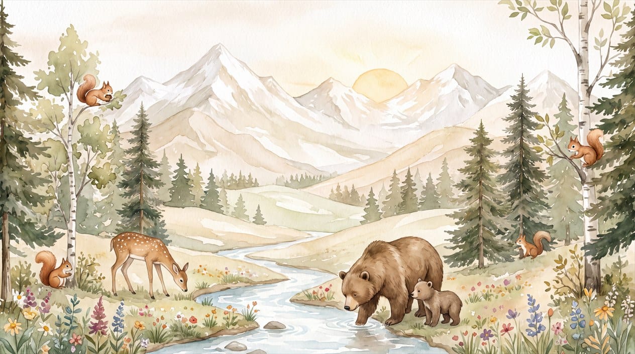 Woodland Animals Watercolor Nursery Wallpaper Mural