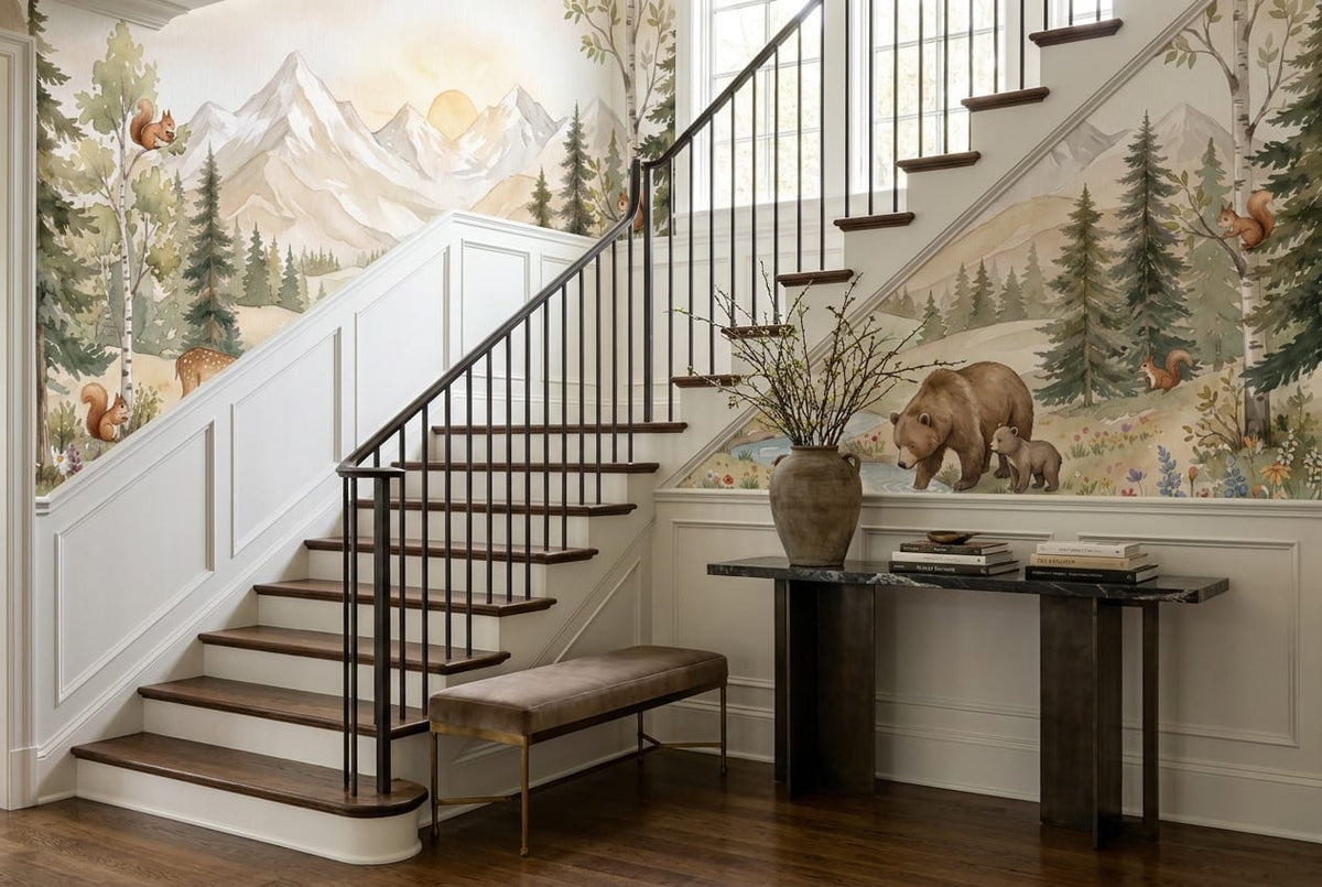 Woodland Animals Watercolor Nursery Wallpaper Mural