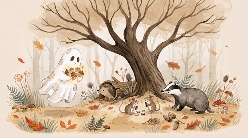 Beige Woodland Ghosts Halloween Wallpaper Mural