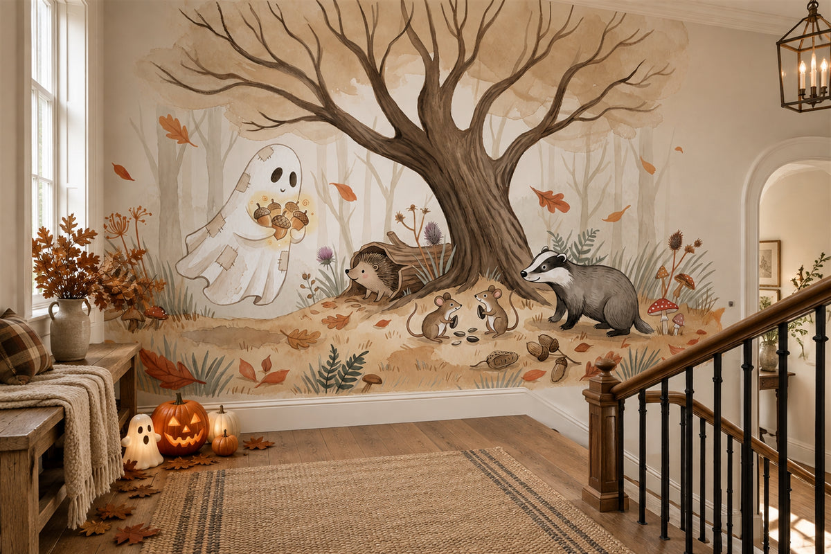 beige woodland wallpaper mural stairway custom removable non woven vinyl self adhesive