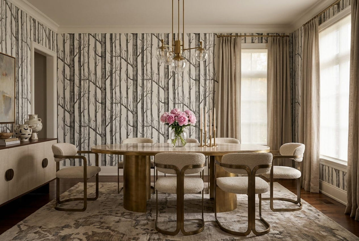 Light Gray Minimalist Nordic Birch Forest Wallpaper Mural in birch