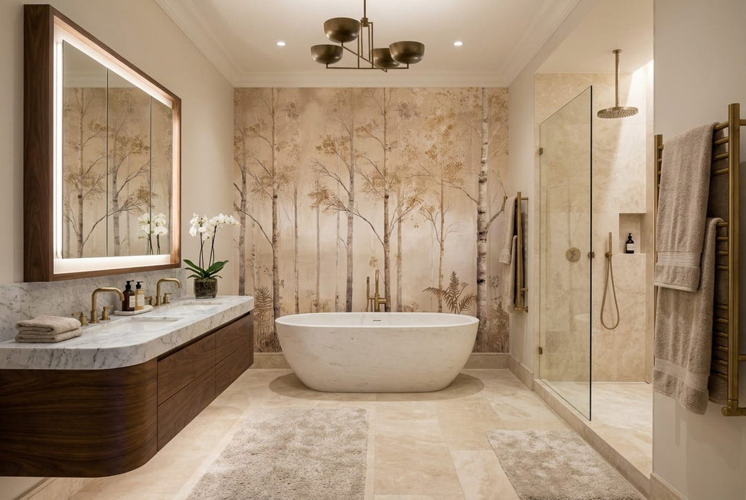 Neutral Tan Modern Nordic Birch Forest Wallpaper Mural in birch