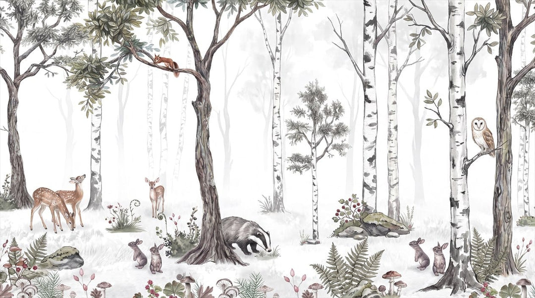 Natural Tan Watercolor Nordic Birch Forest Wallpaper Mural in birch