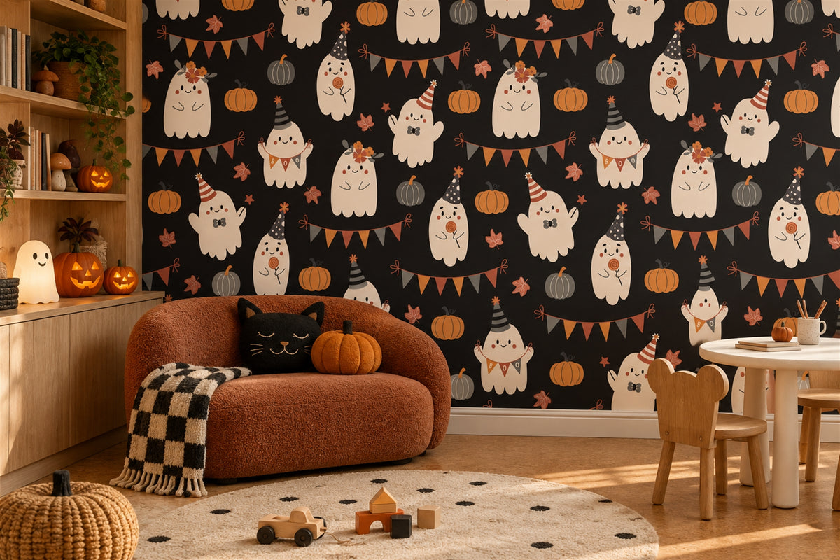 black ghosts custom peel and stick wallpaper mural playroom removable non woven vinyl