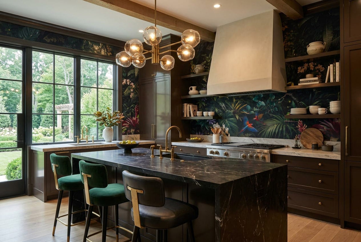Midnight Toucan Floral Dark Jungle Wallpaper Mural in black