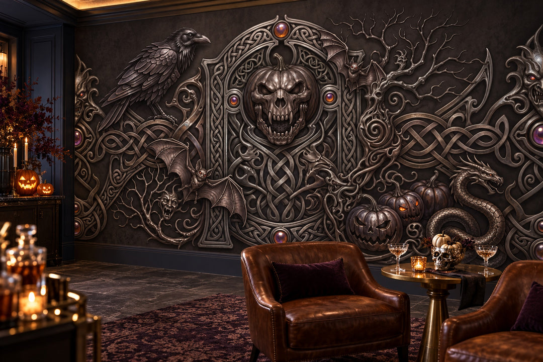 black skulls lounge custom peel and stick removable non woven vinyl wallpaper mural