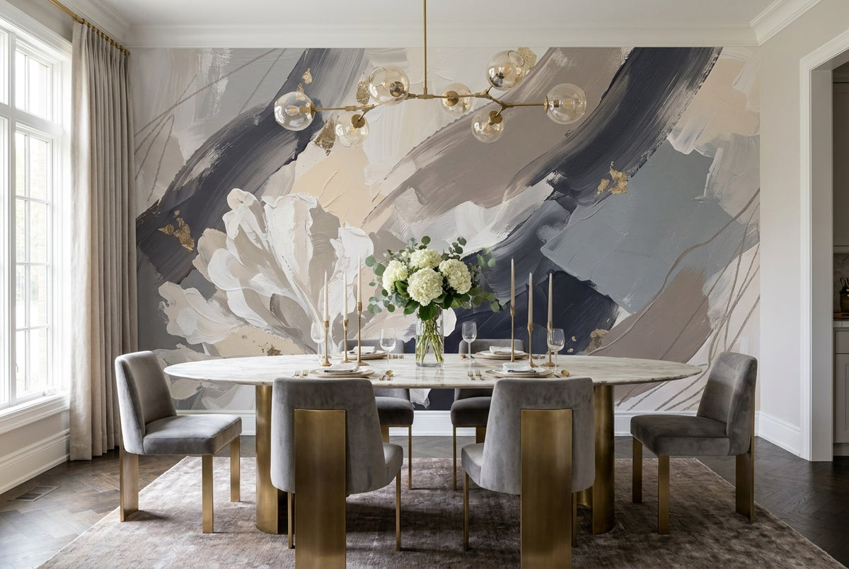blue abstract floral dining custom stick on non woven vinyl removable wallpaper mural