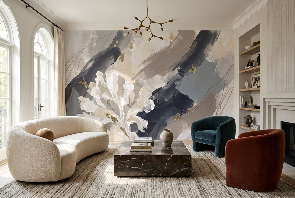 blue abstract floral lounge custom stick on non woven vinyl removable wallpaper mural