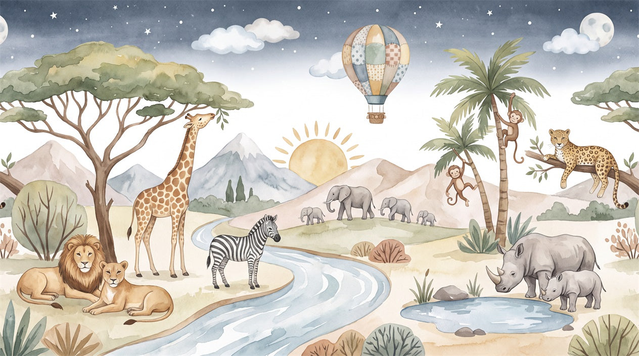 Blue Day And Night Safari Wallpaper Mural