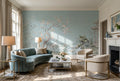 Powder Blue Crane Garden Wallpaper Mural