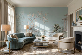 Powder Blue Crane Garden Wallpaper Mural