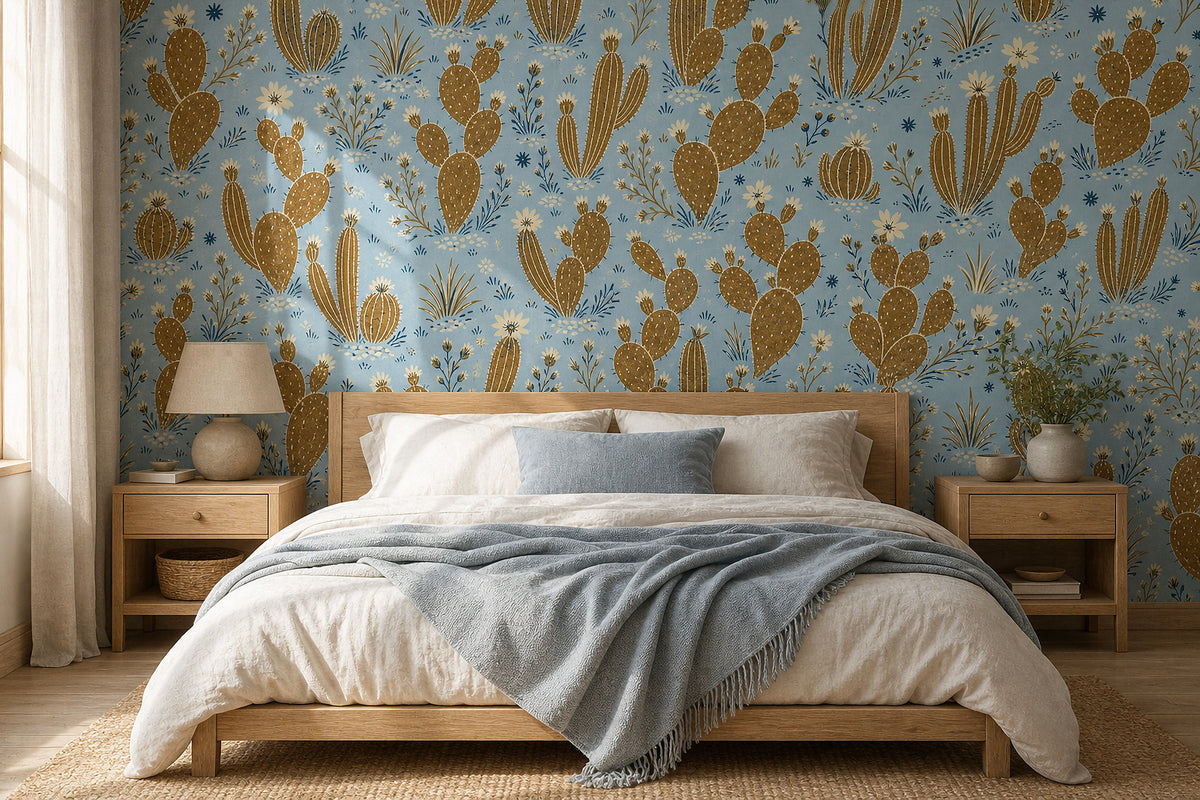 Blue Cactus Wallpaper Mural product view