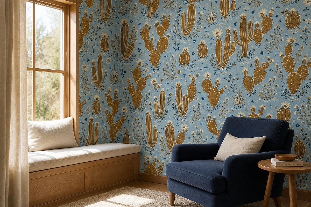 Blue Cactus Wallpaper Mural product view