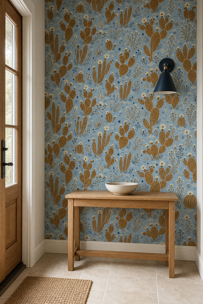 Blue Cactus Wallpaper Mural product view