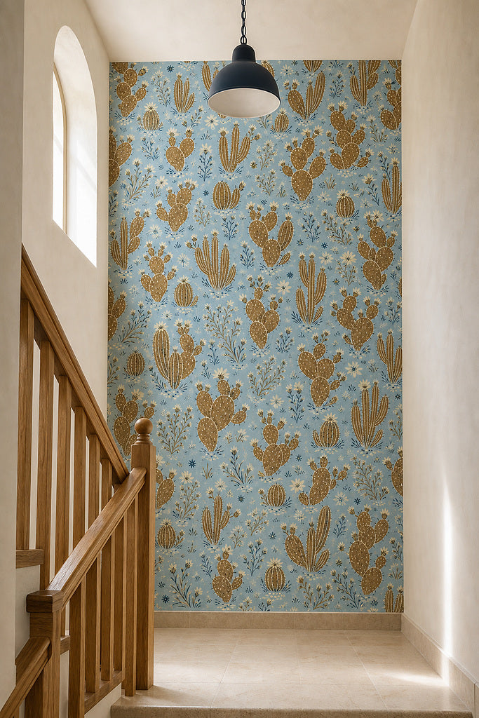 Blue Cactus Wallpaper Mural product view