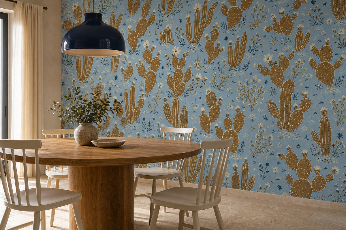 Blue Cactus Wallpaper Mural product view