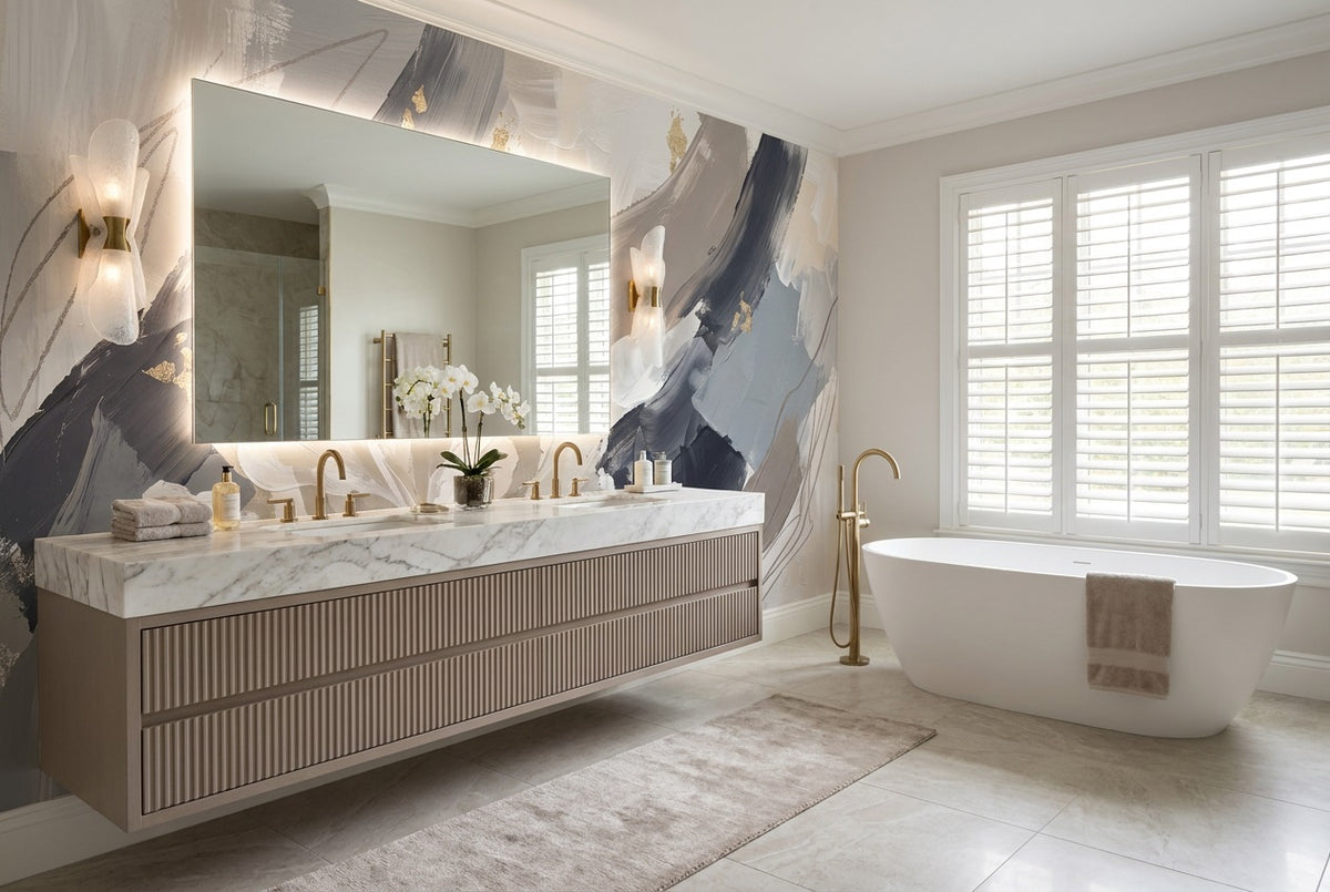 blue floral bathroom custom peel and stick non woven vinyl removable wallpaper mural
