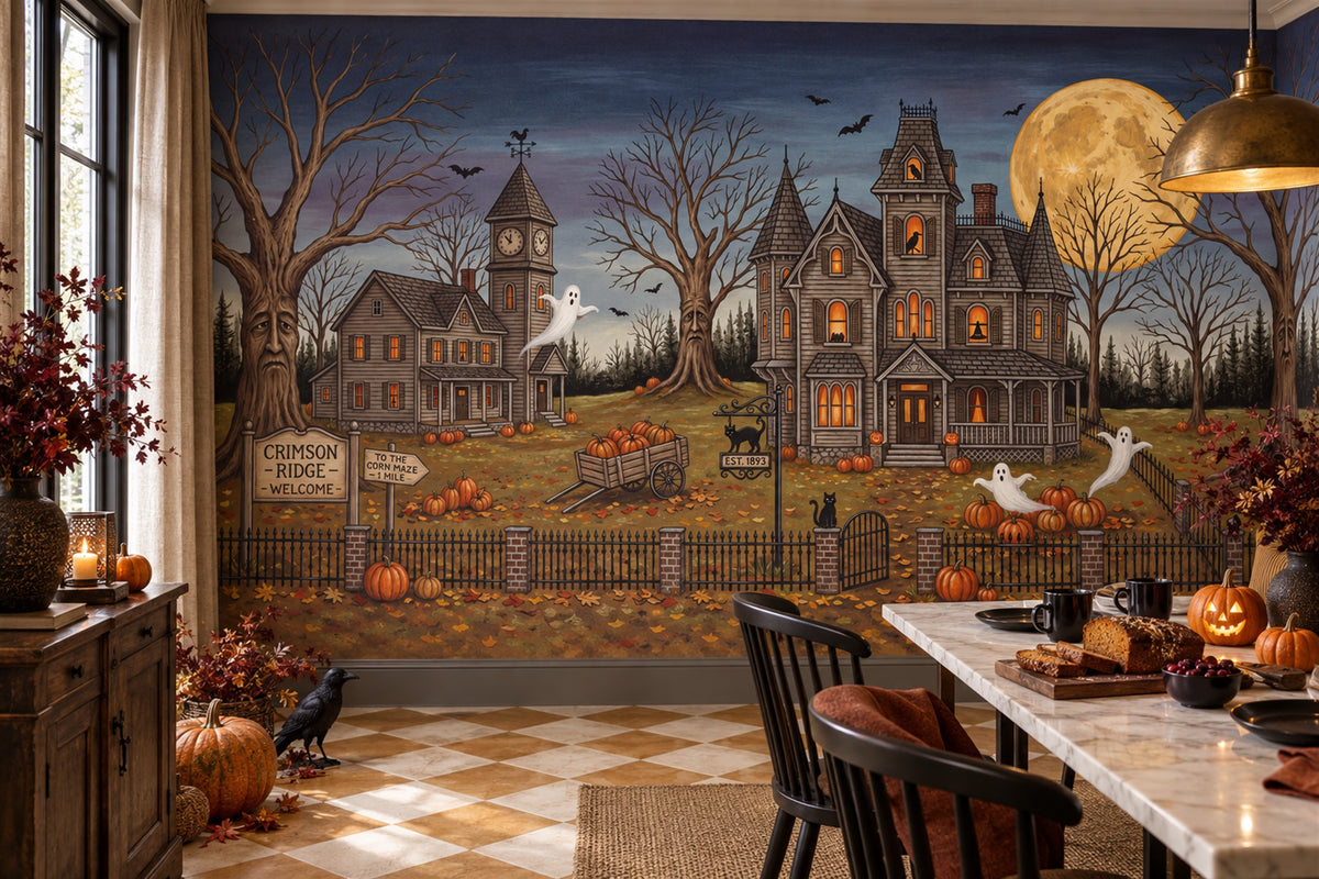 blue haunted house custom stick on wallpaper mural dining removable non woven vinyl