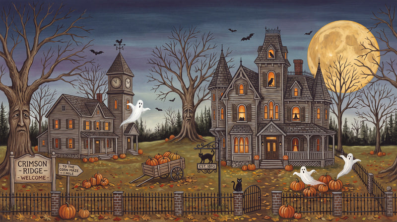 Navy Haunted Village Halloween Wallpaper Mural
