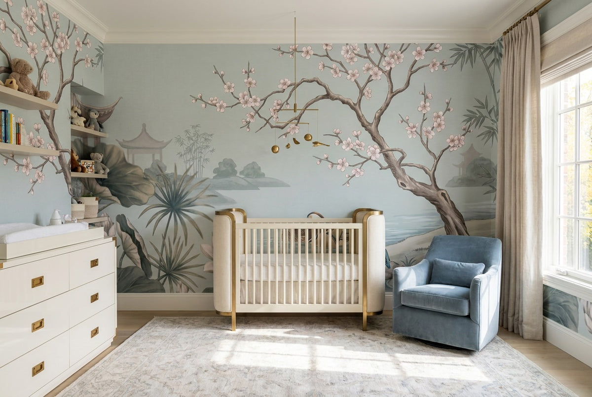 blue lotus wallpaper mural custom peel and stick nursery removable non woven vinyl