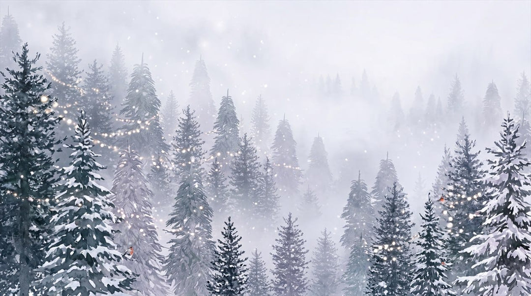 Glacier Blue Vintage Nordic Winter Forest Wallpaper Mural in blue