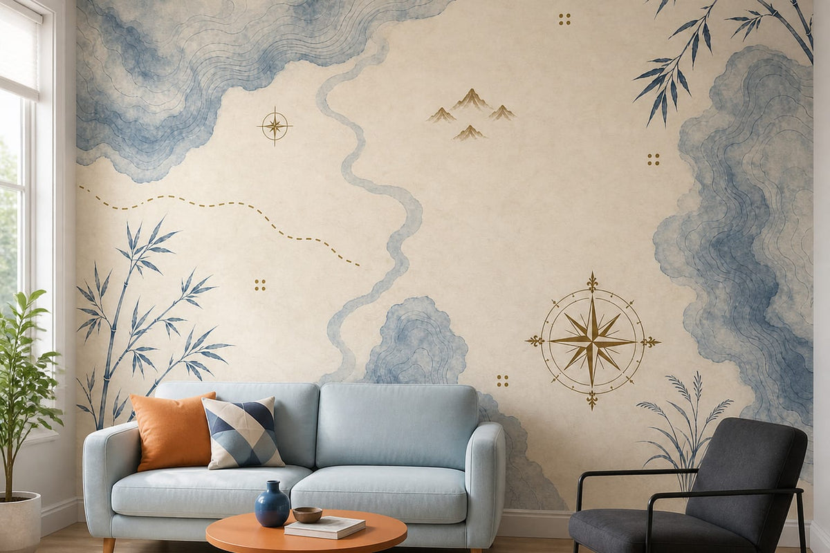 Blue Map Wallpaper Mural product view