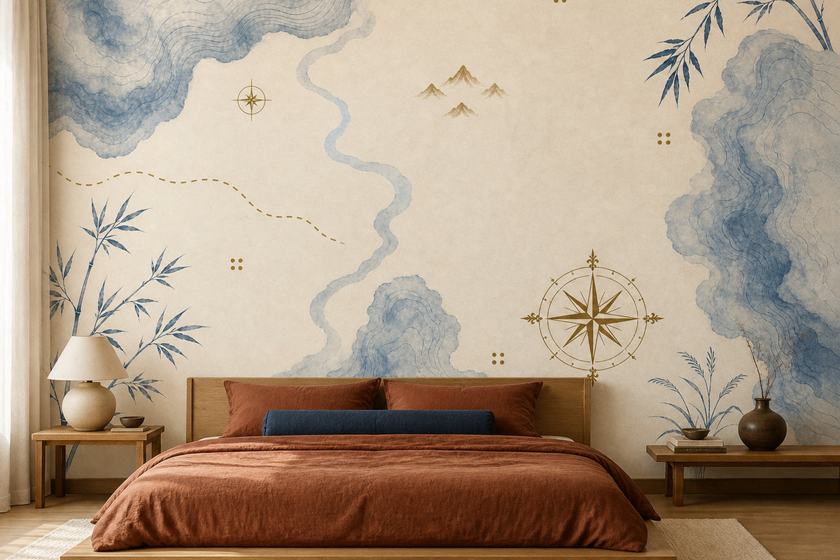 Blue Map Wallpaper Mural product view