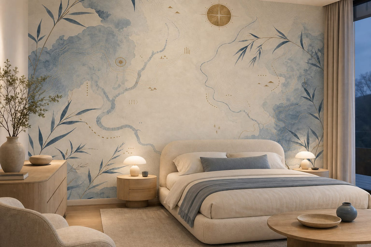 Blue Map Wallpaper Mural product view