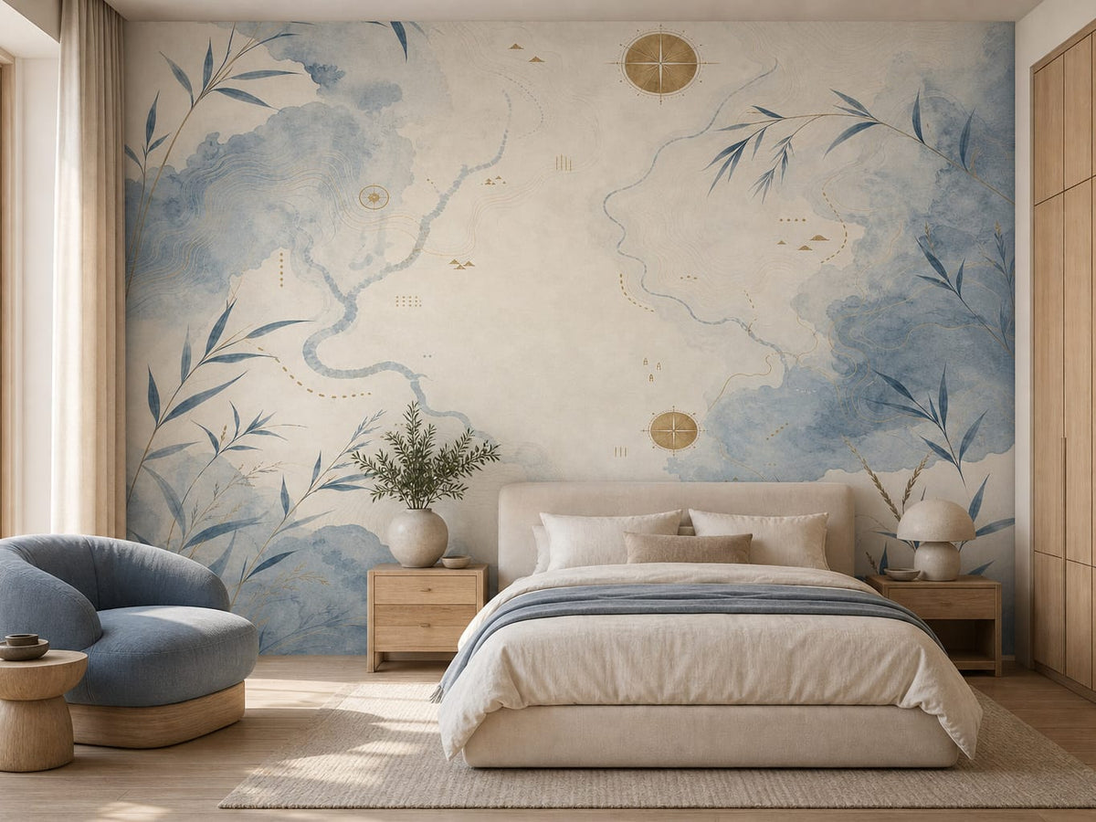 Blue Map Wallpaper Mural product view