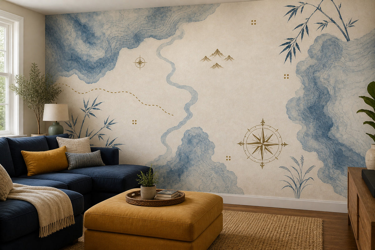 Blue Map Wallpaper Mural product view
