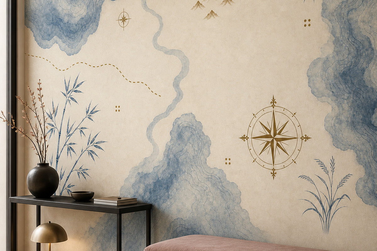 Blue Map Wallpaper Mural product view