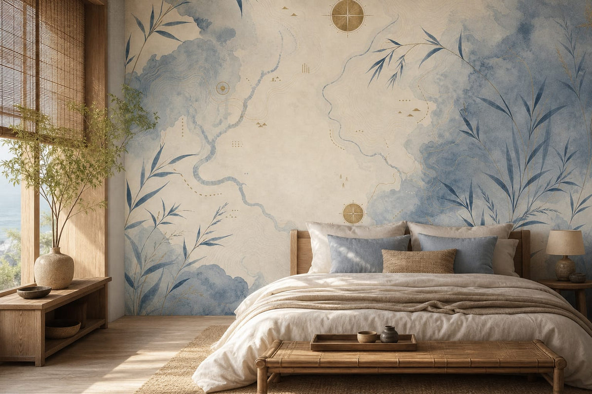 Blue Map Wallpaper Mural product view