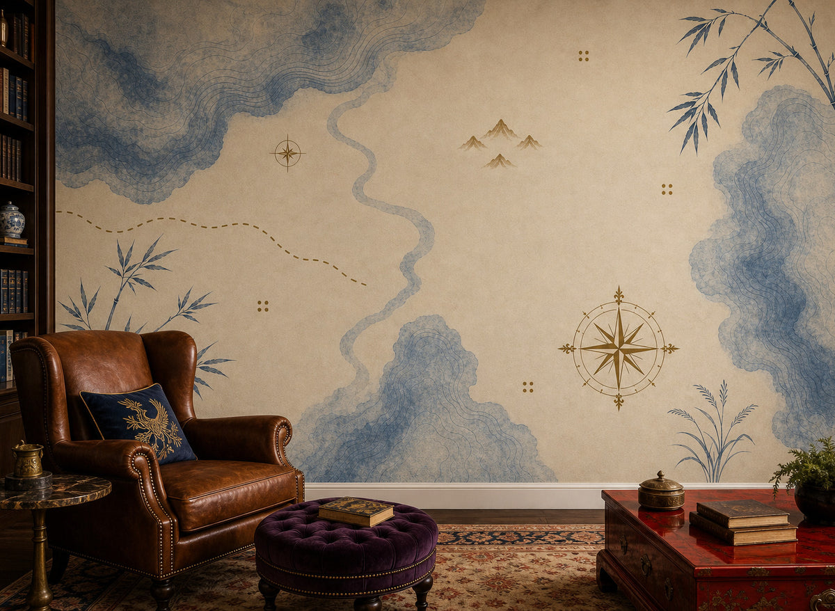 Blue Map Wallpaper Mural product view