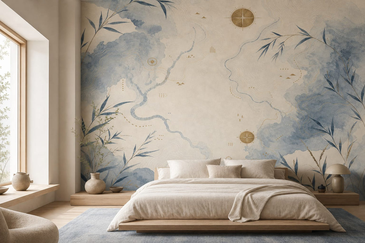 Blue Map Wallpaper Mural product view