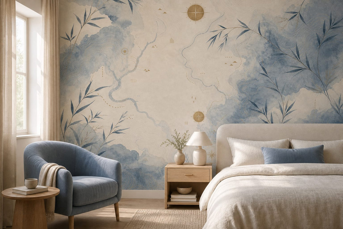 Blue Map Wallpaper Mural product view