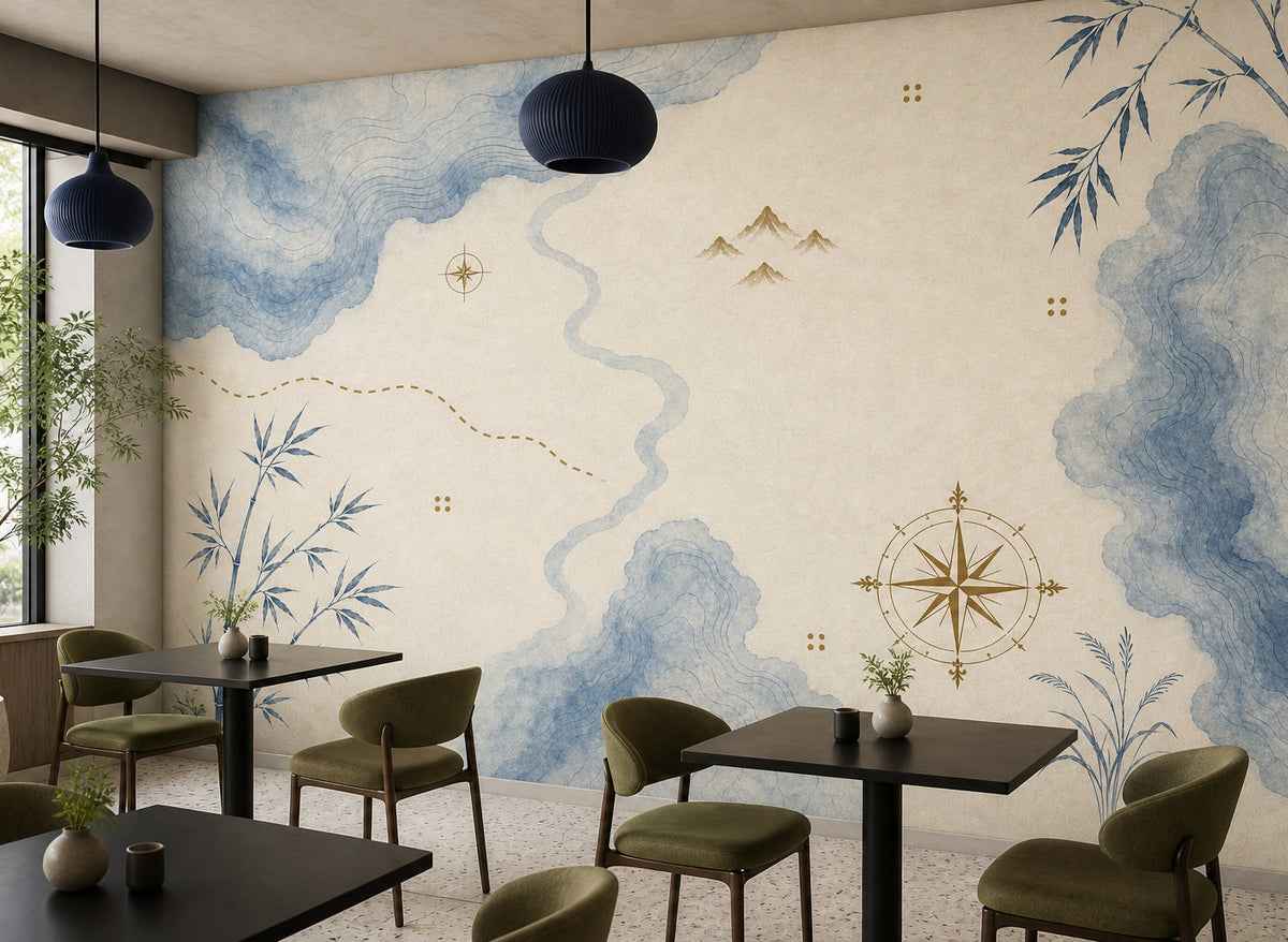 Blue Map Wallpaper Mural product view