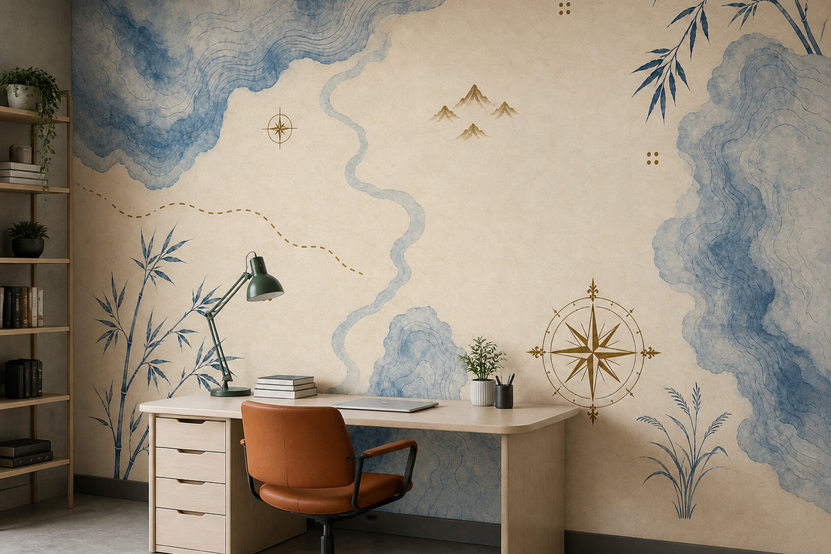 Blue Map Wallpaper Mural product view