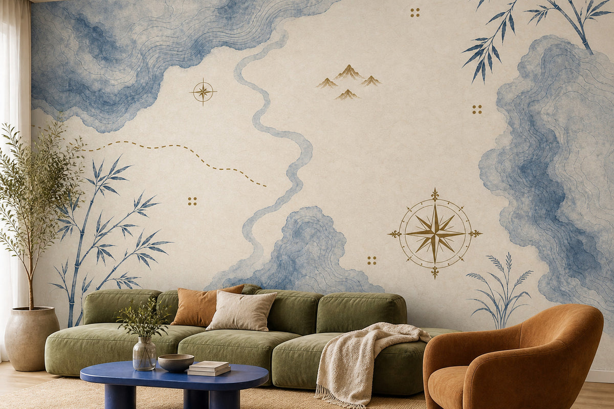 Blue Map Wallpaper Mural product view
