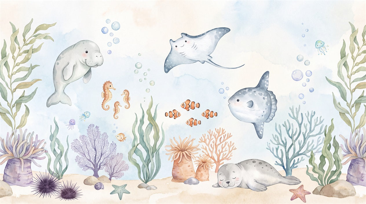 Pale Blue Ocean Wildlife Wallpaper Mural