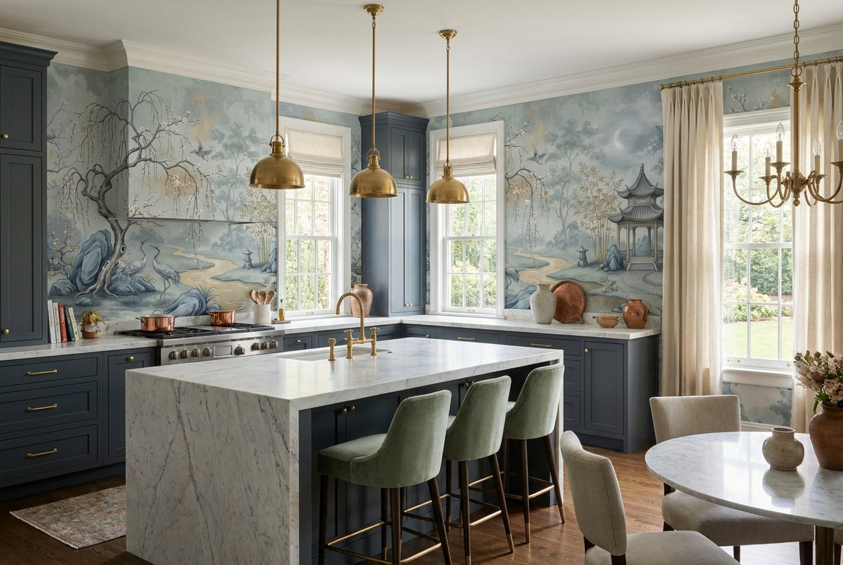 blue pavilion wallpaper mural custom stick on kitchen removable non woven vinyl