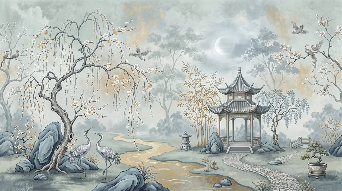 blue pavilion wallpaper mural custom stick on wall removable non woven vinyl main