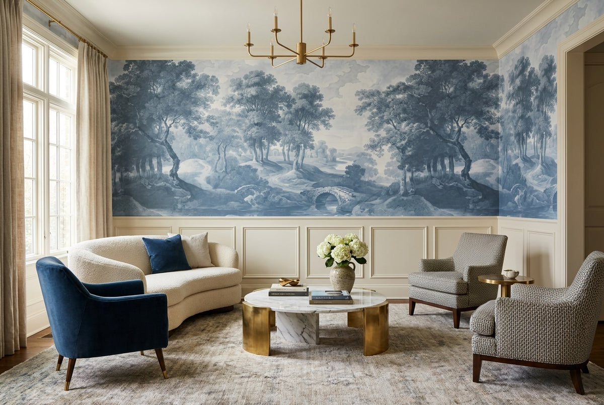 blue toile wallpaper mural custom peel and stick living room removable non woven vinyl