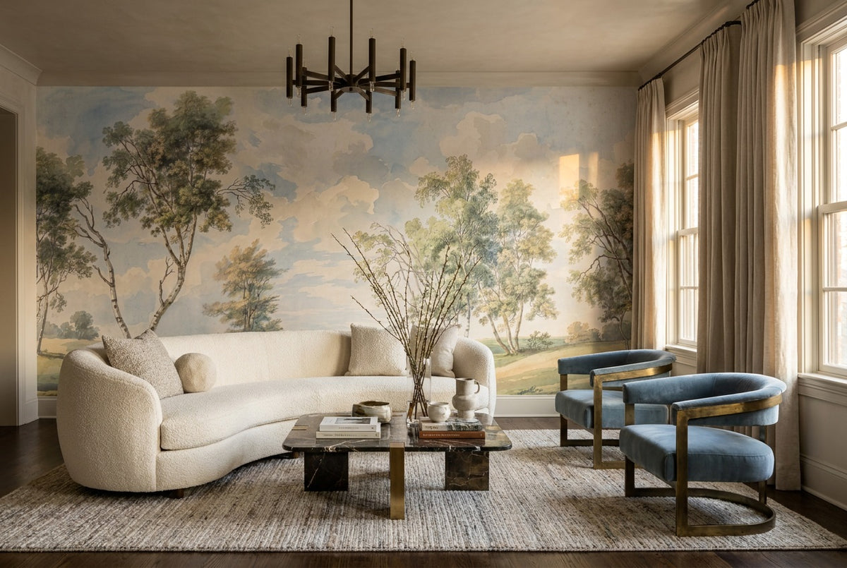 blue trees living room custom self adhesive non woven vinyl removable wallpaper mural