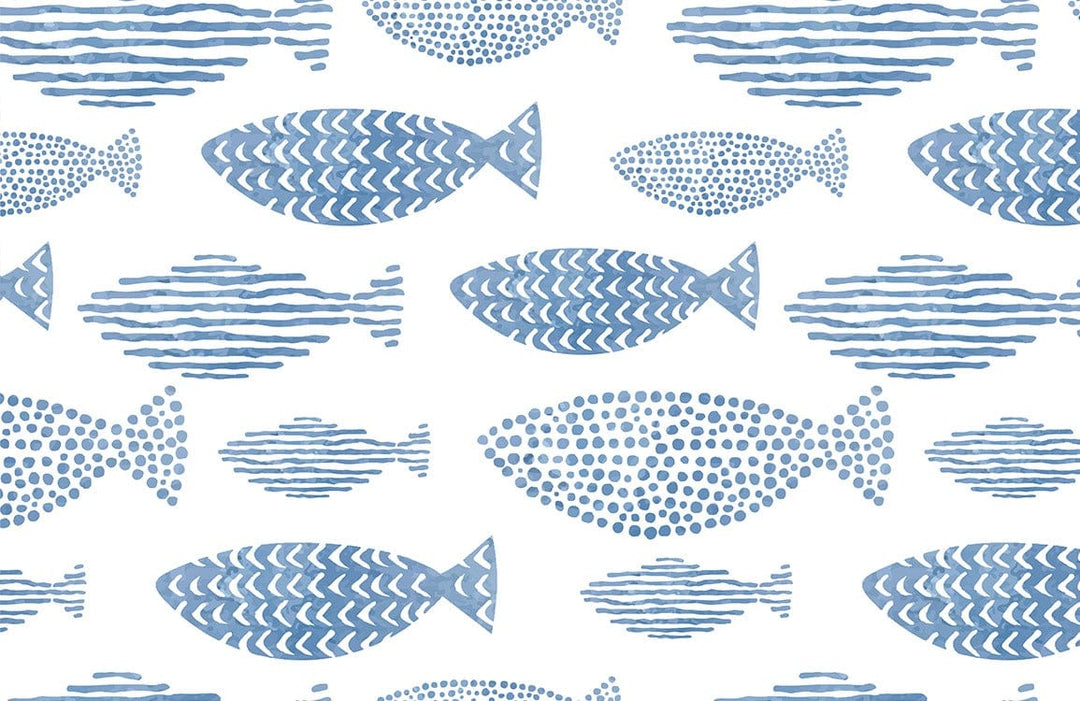 Blue Fish Pattern Coastal Design Wallpaper for Nautical Themed Interiors