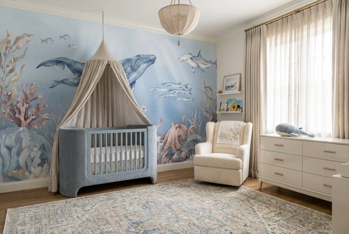blue whale nursery custom peel and stick non woven vinyl removable wallpaper mural