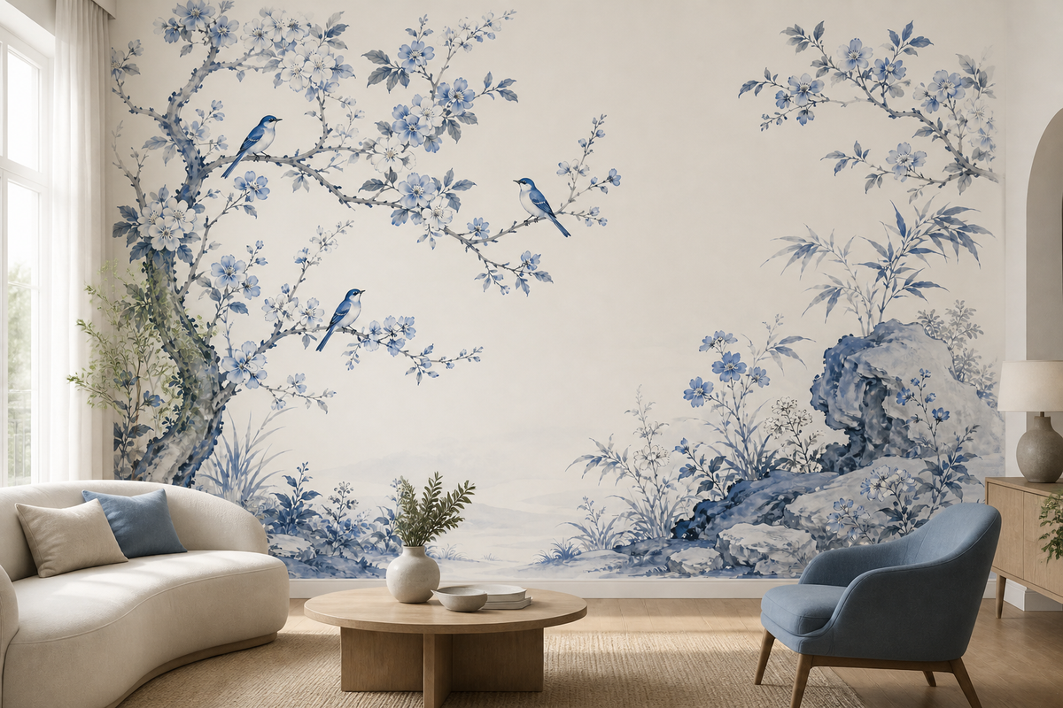 Blue White Wallpaper Mural product view