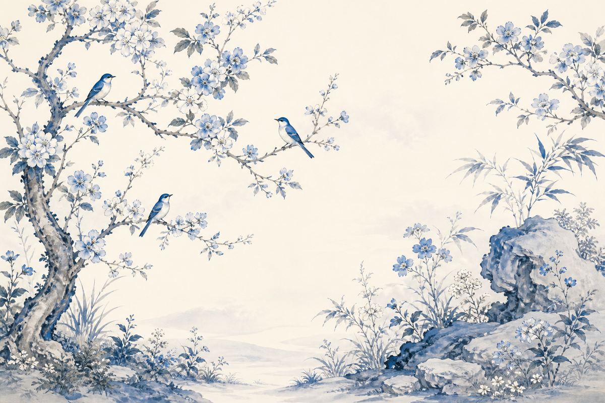 Blue White Wallpaper Mural product view