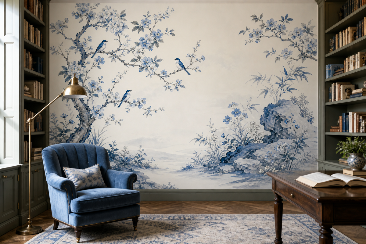 Blue White Wallpaper Mural product view